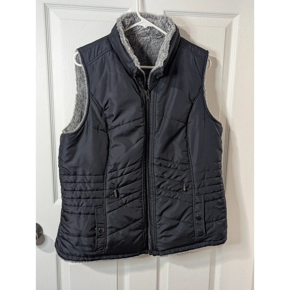 KC Collection Reversible Vest Black/Gray Faux Fur Women's Size XL